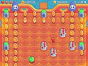 Squark free online puzzle game screenshot - a parrot ball being guided by attraction buttons towards a treasure chest