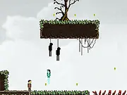 Road So Far game screenshot showing a shadowy figure (the protagonist) jumping across platforms in a dark, fiery underworld setting.