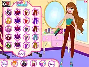 Screenshot of Designer Runway Secrets free online dress up game showing a model being styled with punk and retro outfits