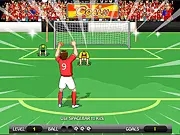 Gameplay screenshot of World Cup Free Kick Online, showing a soccer ball lined up for a free kick, with the defensive wall and goalkeeper positioned in the goal.