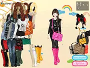 Spring Color Boots free fashion game showing a model wearing a stylish spring outfit and brightly colored boots