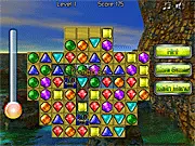 Screenshot of Galactic Gems 2 Deluxe free online match-3 game showing colorful galactic gems and an activated powerful bonus