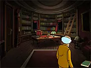 The Miller Estate 3 online mystery game screenshot showing Dr. MacDermoth investigating a dark, ritualistic study for clues.