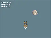 Screenshot of Astrominer free online game showing a spaceship diving towards a planet's surface and the drill mining deep underground.