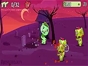 Screenshot of After Amok Happy Tree Friends zombie shooter game, player character with a gun, free online action game