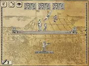 Ruffian game screenshot, showing a character shooting a bullet that ricochets off walls to hit multiple targets in this free online puzzle shooter.