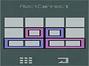RectConnect free online puzzle game screenshot showing colored square pieces on a grid, with walls being used to stop some pieces from sliding