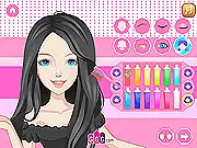 Happy Easter Girl Makeover game showing a girl with stylish makeup and a festive springtime dress, surrounded by fashion and beauty icons