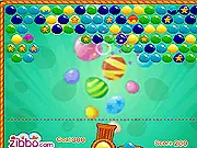 Easter Bubbles game screenshot showing a grid of colorful, holiday-themed bubbles being shot by a cannon at the bottom of the screen