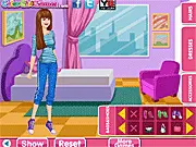 Selena Gomez Day Out game showing the celebrity on a background screen with various dress, shoe, and accessory icons for a fashion dressup game