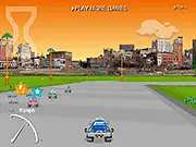 Mini Truck Racers 3D free online game, small truck racing on a curved 3D track shooting a fire ball