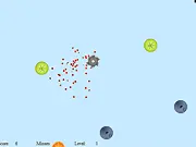 Screenshot from Fruit Slicer free online game, showing various pieces of fruit like oranges and strawberries flying through the air, with a visible swipe line splitting them.