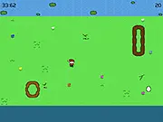 Eggs Collector free online arcade game screenshot of a character in a garden collecting white and brown eggs, with a timer running down