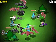 Monster Brawl game screen showing two opposing armies of fantasy creatures, including beasts and goblins, ready to engage in tactical battle