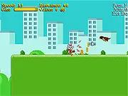 The brave cat character running with a spinning chainsaw in the action-packed distance game Chainsaw Cat To The Rescue Online