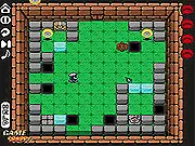 Gameplay screenshot of Puzzle Legends Online, showing a small character next to blocks and enemies in a top-down, retro-style room.