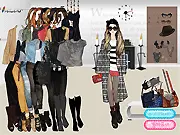 Screenshot of Yujie, a free online fashion dress-up game featuring a model wearing a stylish gray coat and harem pants