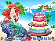 Play Ariel Cake Decor free online baking game; decorating a beautiful cake with frosting and royal toppings; Princess Ariel helping decorate a dessert