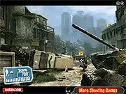 Gameplay screenshot of Army Sharpshooter 3 showing a pistol crosshair aimed at an enemy soldier peeking out from behind a wooden crate.