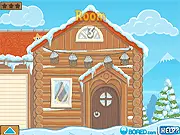 Gameplay screen of Candy Winter Flash showing a hidden candy and three gold stars hidden amongst snowy, winter-themed objects that can be dragged.