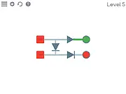 Logical Element free online game screenshot showing a minimalist puzzle board with electrical switches and unpowered cells