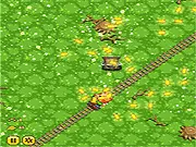 Play Railroad Journey free online arcade game, jumping over boulders on train tracks, collecting gold bricks and chests