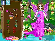 Screenshot of Secret Forest Fairy Dress-Up, showing a beautifully customized fairy character with magical wings and an elegant costume in this free online game.