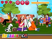 First Kiss In Park free online stealth game image showing a young couple trying to kiss discreetly in a busy park environment