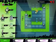Gameplay screenshot of Ben10 Omniverse Code Red, showing Ben 10 characters placed as tower defenses against enemies on the path.