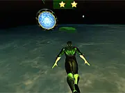 Play Green Lantern Flying free online game, Green Lantern hero flying through glowing cycle course, superhero training game