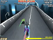 Futuristic hover car speeding over a blue track in the 3D racing game Jet Velocity 3D