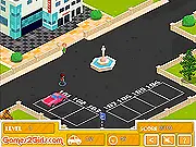 Screenshot from Parking Expert 2 free online game, showing a yellow car being carefully driven toward a numbered parking slot in a busy lot.