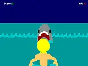 Playing Sharks Is Wack free online arcade game, avoiding sharks in the water, collecting health items, retro style survival game.