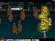 Generator Rex character shooting a horde of zombies in the dark city streets in the top-down shooter game Generator Rex: Dark Days