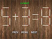 Matchstick Math puzzle game screenshot, play free online, move matchsticks to fix the equation