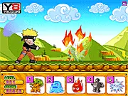 The anime character Naruto running and performing special attacks to defeat enemies in the free action game Run Naruto