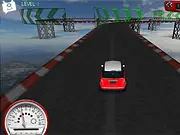 Screenshot of the Sky Drifter online game showing a small car drifting on a narrow, elevated race track in the sky