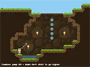 Beneath The Trolls free online platformer game, jumping platforms upwards, avoiding fire from trolls, collecting gems to reach the surface