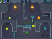 Transmorpher 3 free online game screenshot showing the blob-like creature standing on a platform, having mutated into a large, strong alien form