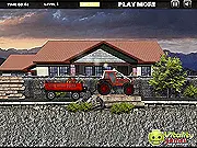 4x4 Tractor Challenge free online driving game, a tractor pulling a loaded trailer over rough terrain