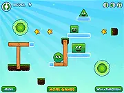 Color Joy 2 game screenshot - a physics puzzle level with various colored blocks and shapes, obstacle blocks, and matching color-coded exit portals.