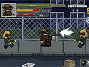Screenshot of the Zombotown online game showing a character surrounded by zombies in an urban environment