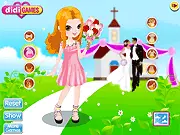 Junior Bridesmaid dress up game screenshot showing a young girl in an elegant wedding gown with accessories