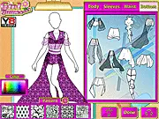 A popstar wearing a custom-designed stage outfit with a microphone in the online dress-up game, Popstar Outfit Fashion Studio