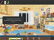 You're Grounded! graphic adventure game screenshot, boy with time machine in a room, time travel puzzle game free online