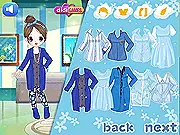 My Blue Wardrobe 4 dress up game featuring a stylish couple, Chloe and Carl, dressed in various shades of blue clothing.