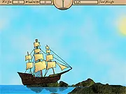 A small pirate ship fighting the giant tentacled sea monster, The Kraken, in the free online game