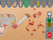 Screenshot of Super Sports Surgery Basketball showing a doctor performing surgery on a basketball player's leg in a clean operating room.