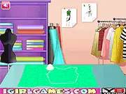 Screenshot from Super Fashion Designer HD showing various colorful fabrics, sewing tools, and a stylish designed skirt.