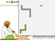 Gameplay screenshot of Snaktris showing a growing green snake navigating a grid maze to collect remaining green squares.